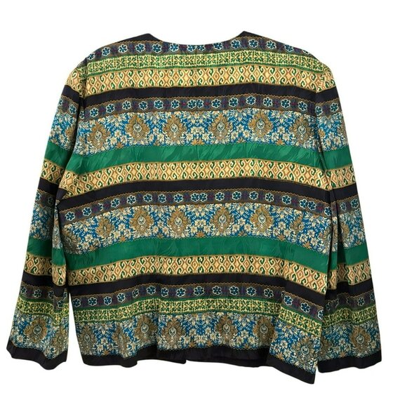 Talbots 100% Silk XL Striped Tapestry Long-Sleeve Jacket Green Blue Vintage 90s - Picture 4 of 6